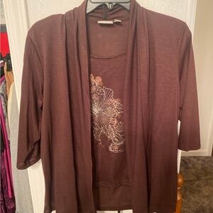 Kim Rogers Brown Top with Floral Accent